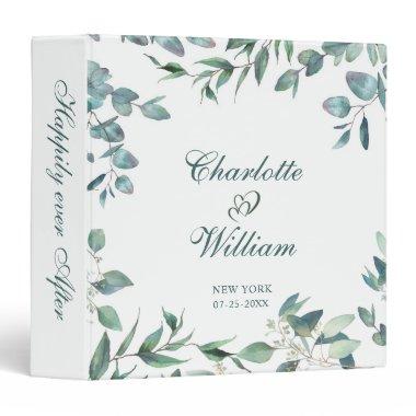 Elegant Watercolor Eucalyptus Wedding Custom 3 Ring Binder