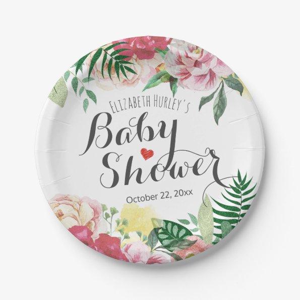 Elegant Watercolor Floral Baby / Bridal Shower Paper Plates