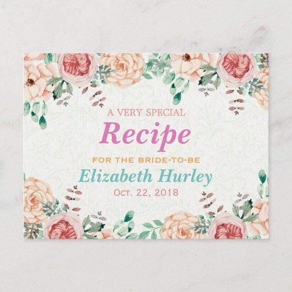 Elegant Watercolor Floral Bridal Shower Recipe Invitation PostInvitations