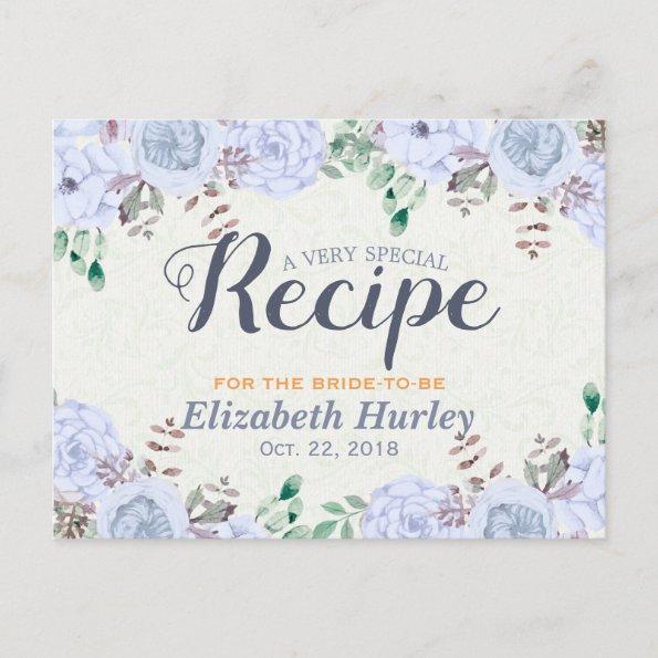 Elegant Watercolor Floral Bridal Shower Recipe Invitation PostInvitations