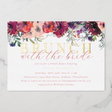 Elegant Watercolor Floral Brunch Bridal Shower Foil Invitations