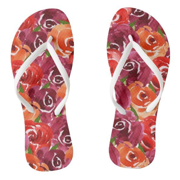 Elegant Watercolor Floral Flip Flops