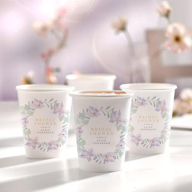 Elegant Watercolor Floral Purple Bridal Shower Paper Cups