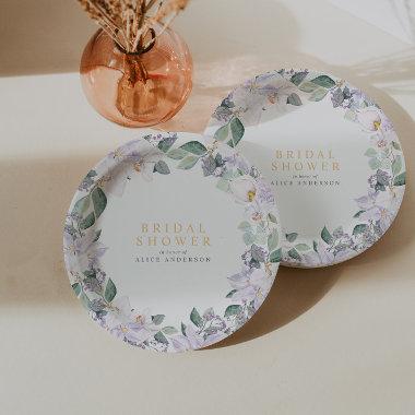 Elegant Watercolor Floral Purple  Paper Plates