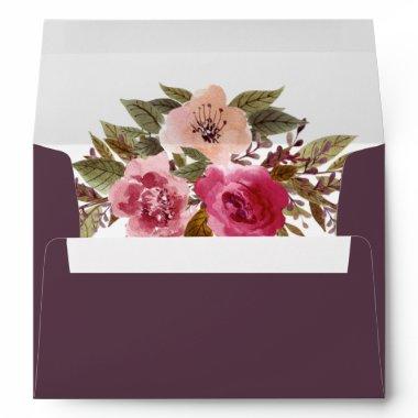 Elegant Watercolor Floral Return Address Purple Envelope