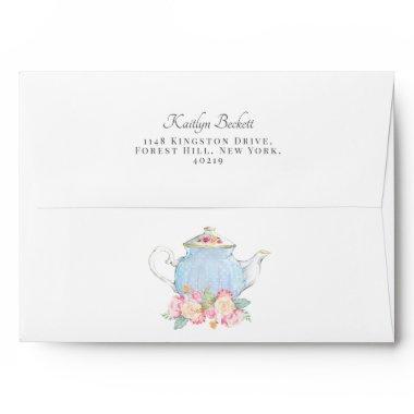 Elegant Watercolor Floral Tea Pot Envelope