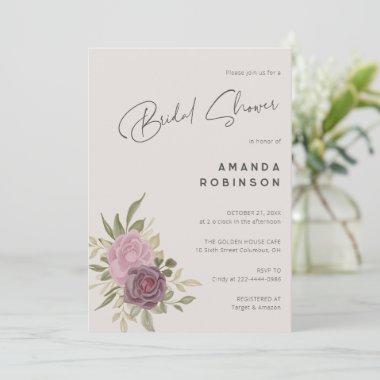 Elegant Watercolor Flowers Bridal Shower Invitations