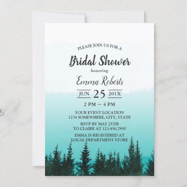 Elegant Watercolor Forest Pine Trees Bridal Shower Invitations