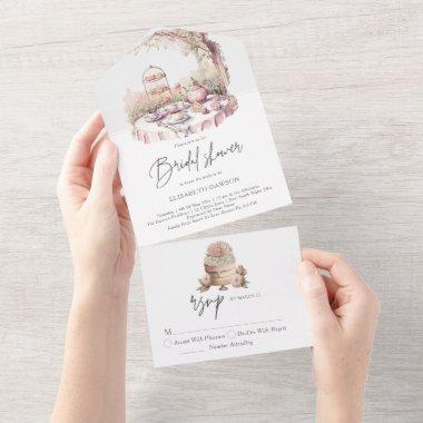 Elegant watercolor Garden Bridal Shower Rsvp All In One Invitations