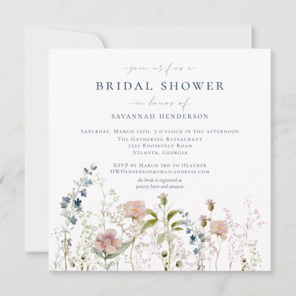 Elegant Watercolor Garden Flowers Bridal Shower Invitations