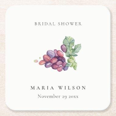 Elegant Watercolor Grape Foliage  Square Paper Coaster