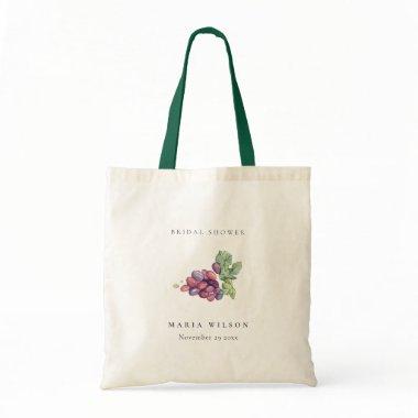 Elegant Watercolor Grape Foliage Bridal Shower Tote Bag