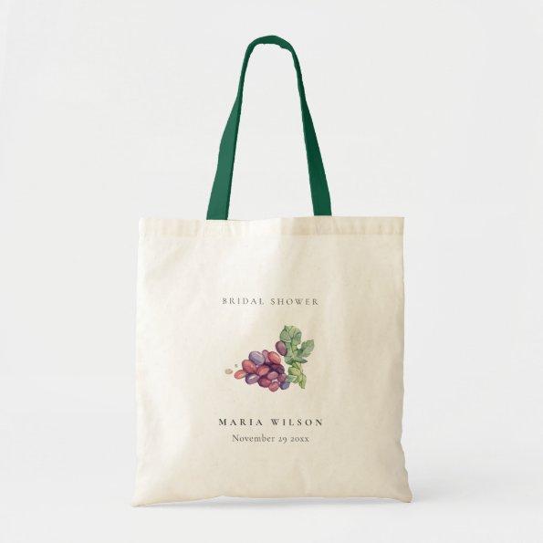 Elegant Watercolor Grape Foliage Bridal Shower Tote Bag