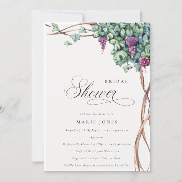 Elegant Watercolor Grapevine Bridal Shower Invite