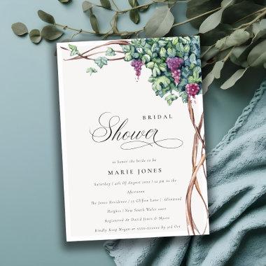 Elegant Watercolor Grapevine Bridal Shower Invite