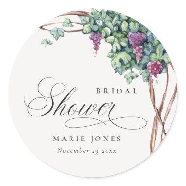 Elegant Watercolor Grapevine Fauna Bridal Shower Classic Round Sticker