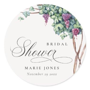 Elegant Watercolor Grapevine Fauna Bridal Shower Classic Round Sticker