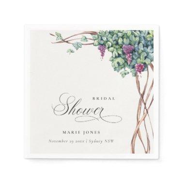 Elegant Watercolor Grapevine Foliage Bridal Shower Napkins