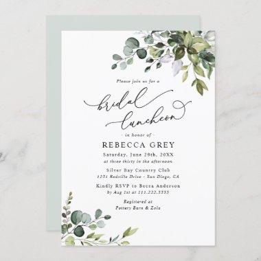 Elegant Watercolor Greenery Bridal Luncheon Shower Invitations