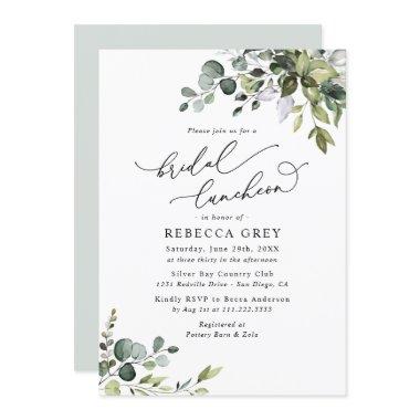 Elegant Watercolor Greenery Bridal Luncheon Shower Invitations