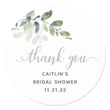 Elegant Watercolor Greenery Bridal Shower Favor Classic Round Sticker