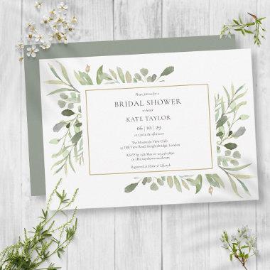 Elegant Watercolor Greenery Bridal Shower Invitations