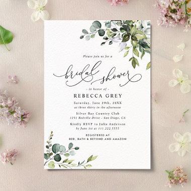 Elegant Watercolor Greenery Bridal Shower Invitations