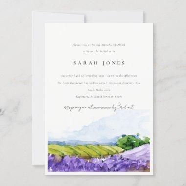 Elegant Watercolor Lavender Fields Bridal Shower Invitations