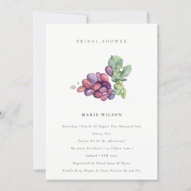 Elegant Watercolor Leaf Grape Bridal Shower Invite