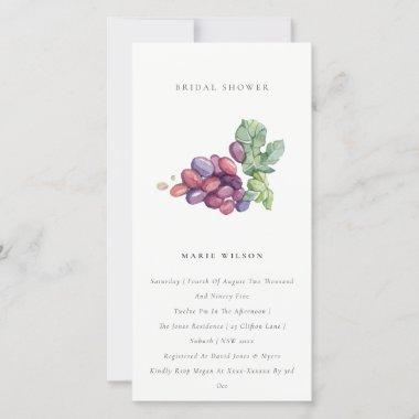 Elegant Watercolor Leaf Grape Bridal Shower Invite