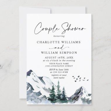 Elegant Watercolor Mountains Couple Shower Invitations