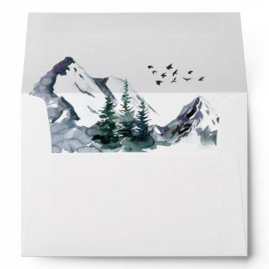 Elegant Watercolor Mountains Forest Invitations  Env Envelope