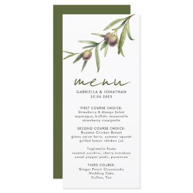 Elegant Watercolor Olive Branch Wedding Menu