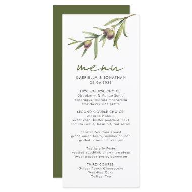 Elegant Watercolor Olive Branch Wedding Menu