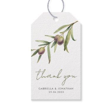 Elegant Watercolor Olive Branch Wedding Thank You Gift Tags