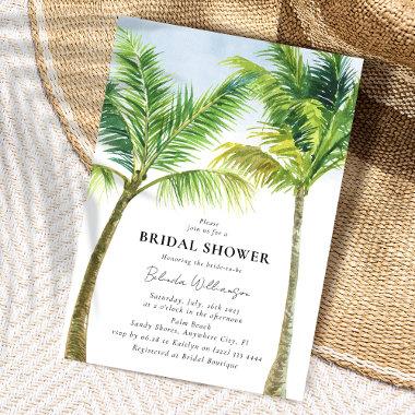 Elegant Watercolor Palm Tree Beach Bridal Shower Invitations