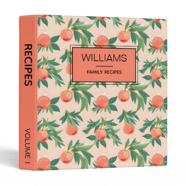 Elegant Watercolor Peach Personalized Recipes 3 Ring Binder