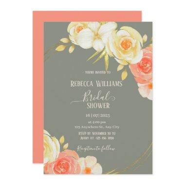 Elegant Watercolor peach Rose & Sage Green floral