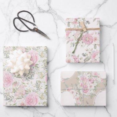 Elegant Watercolor Peonies & Roses Floral Wedding Wrapping Paper Sheets