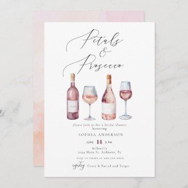 Elegant Watercolor Petals & Prosecco Bridal Shower Invitations