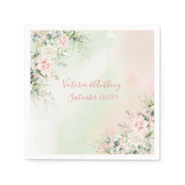 Elegant Watercolor Pink Blush Floral Wedding Napkins