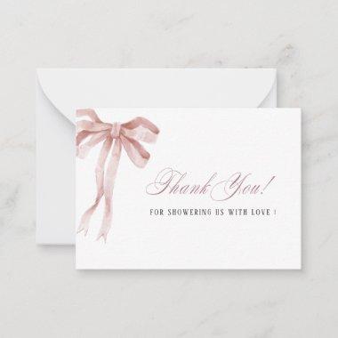 Elegant Watercolor Pink Bow ribbon Baby shower Note Invitations