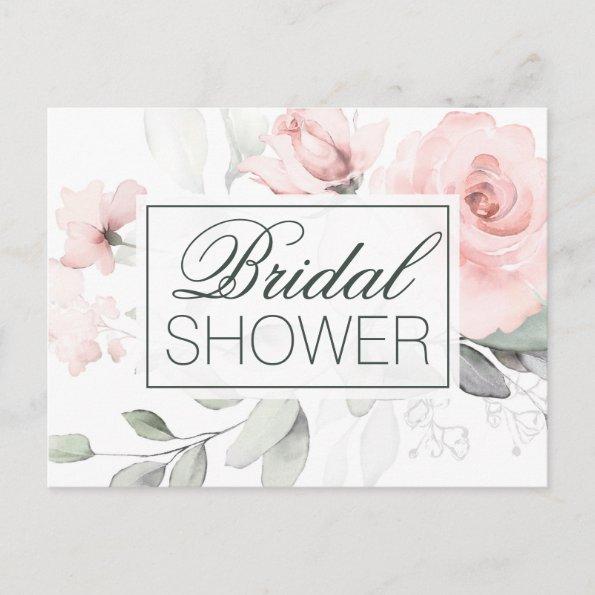 Elegant Watercolor Pink Floral Bridal Shower PostInvitations