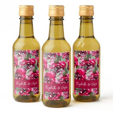 Elegant Watercolor Pink Flowers Wedding Mini Wine Label