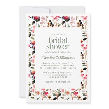 Elegant Watercolor Pink Greenery Bridal Shower Invitations