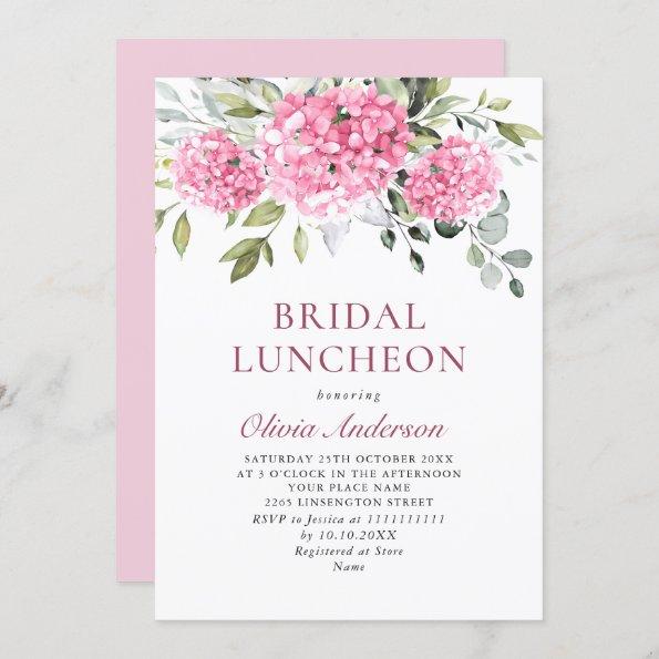 Elegant Watercolor Pink Hydrangea BRIDAL LUNCHEON Invitations