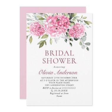 Elegant Watercolor Pink Hydrangea BRIDAL SHOWER Invitations