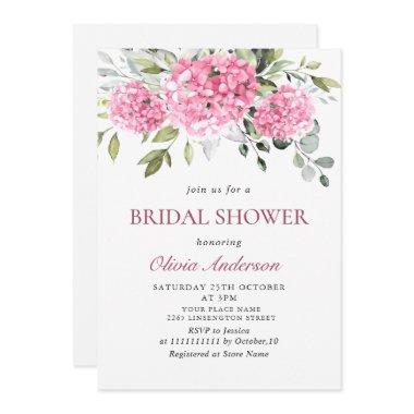 Elegant Watercolor Pink Hydrangea BRIDAL SHOWER Invitations