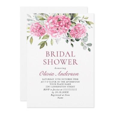 Elegant Watercolor Pink Hydrangea BRIDAL SHOWER Invitations