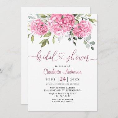 Elegant Watercolor Pink Hydrangea BRIDAL SHOWER Invitations